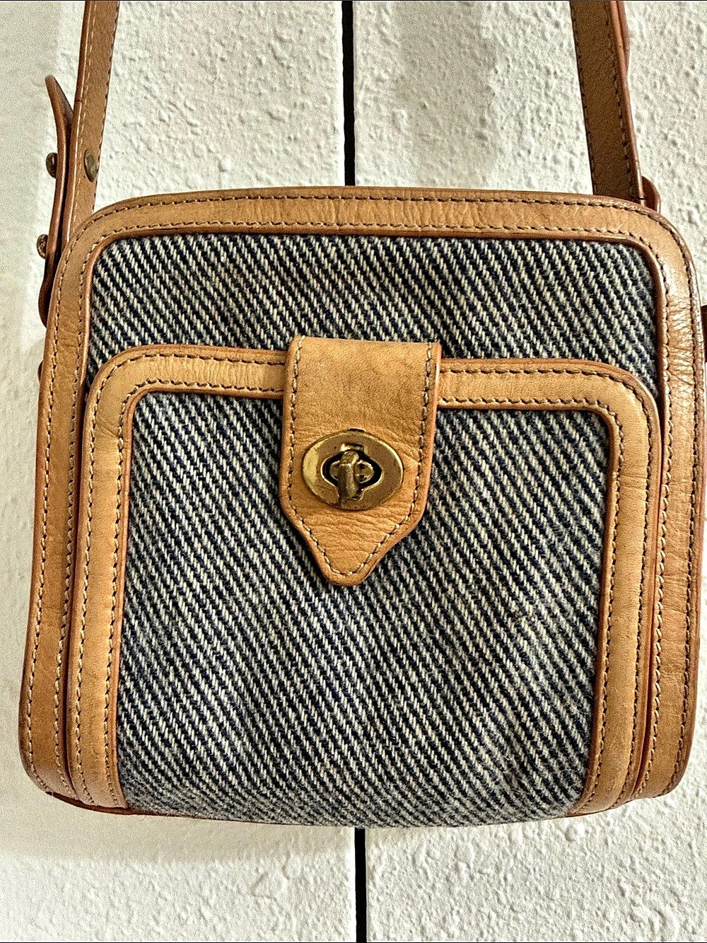 Steven Alan Denim Crossbody Bag in Brown & Blue